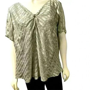 Talbots SILK olive green striped blouse size 14W